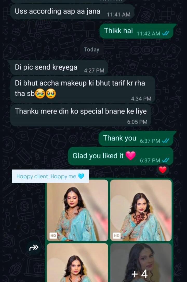 WhatsApp message from a client of Aakanksha Makeovers, review 1